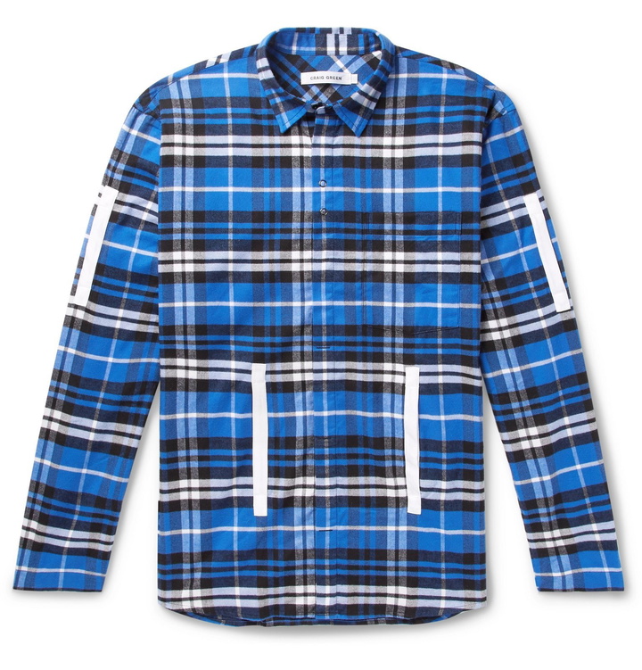 Photo: Craig Green - Grosgrain-Trimmed Checked Cotton-Flannel Shirt - Blue