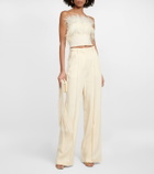 Staud - Nellie feather-trimmed knit crop top