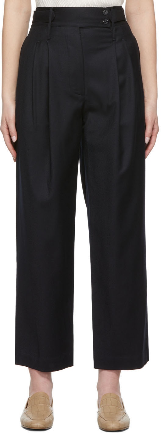 Nothing Written Navy Wool Two Tuck Trousers