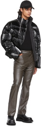 System Brown Faux-Leather Slim Trousers