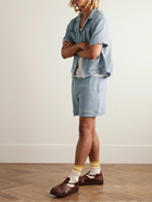 CHERRY LA - Vacation Straight-Leg Logo-Embroidered Cotton-Gauze Drawstring Shorts - Blue