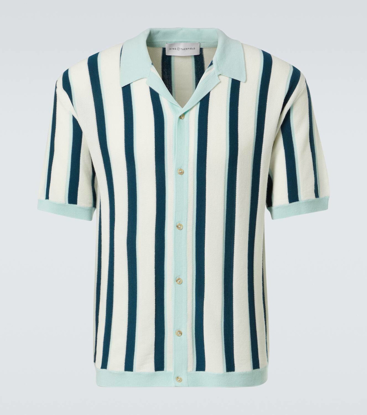 King & Tuckfield Striped knitted wool bowling shirt
