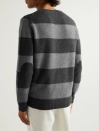 Polo Ralph Lauren - Suede-Trimmed Striped Wool and Cashmere-Blend Sweater - Gray