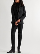 AMIRI - Leather and Satin-Trimmed Wool-Twill Blazer - Black