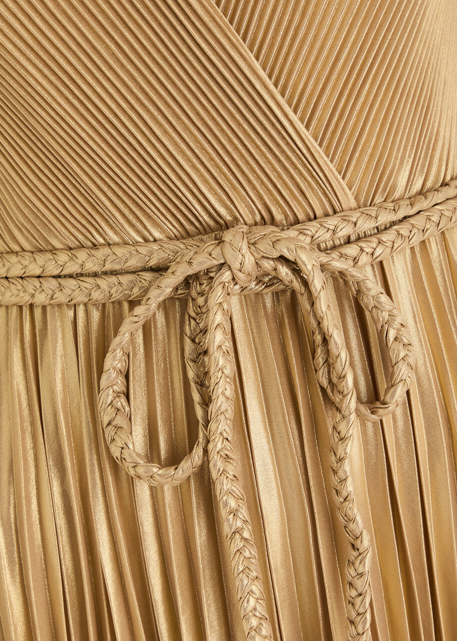 Alice + Olivia Tresa Pliss Chiffon Maxi Dress Gold Alice + Olivia