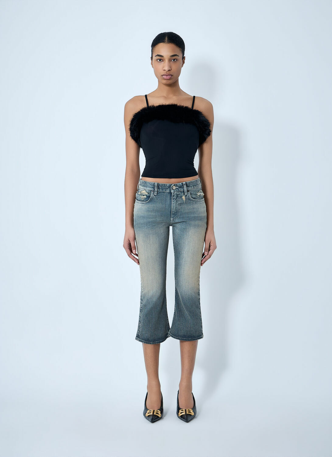 Balenciaga Faux Fur Strap Top
