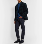 Mr P. - Double-Breasted Checked Wool-Blend Peacoat - Blue