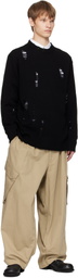 YOHJI YAMAMOTO Black Plain Stitch Crashed Round Neck Sweater