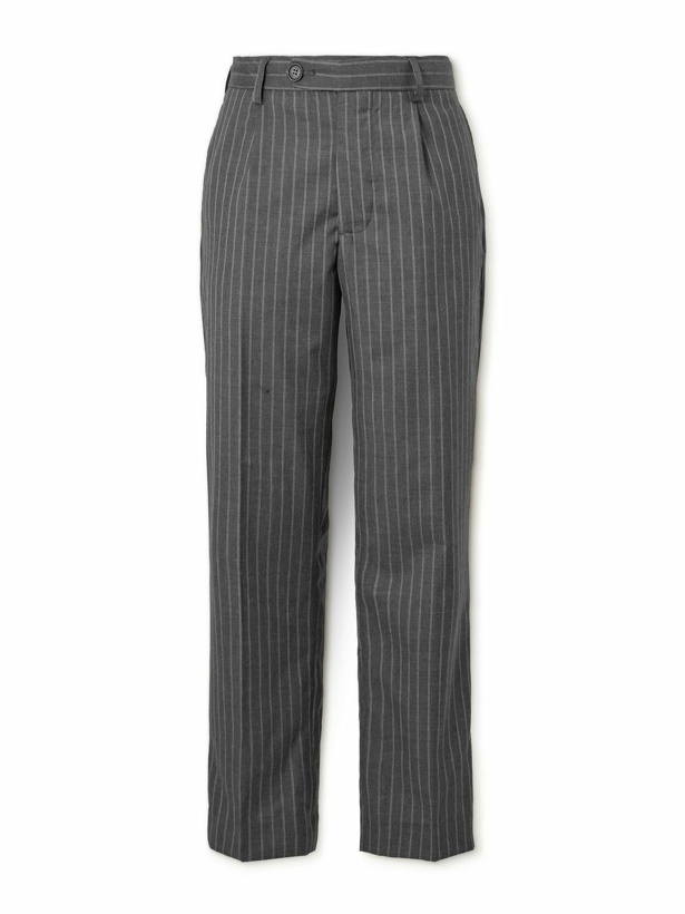 Photo: mfpen - Formal Straight-Leg Pleated Pinstriped Wool Suit Trousers - Gray