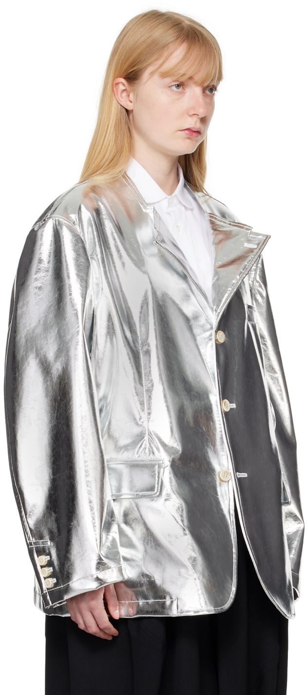 Black Comme des Garçons Silver Pocket Faux-Leather Blazer