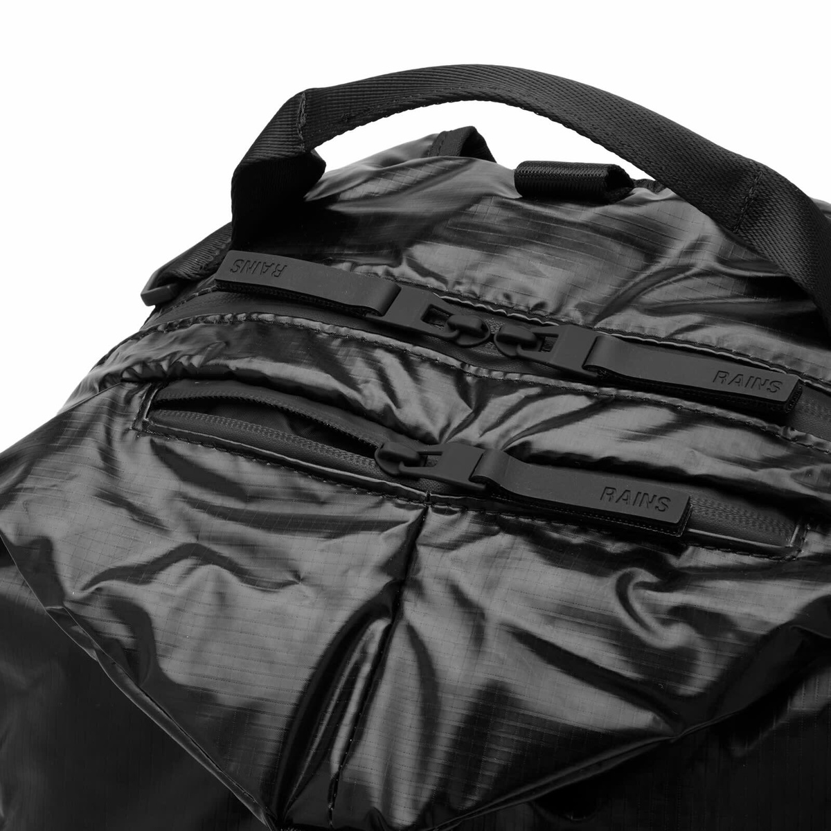 RAINS Sibu Clip Front Backpack in Black 