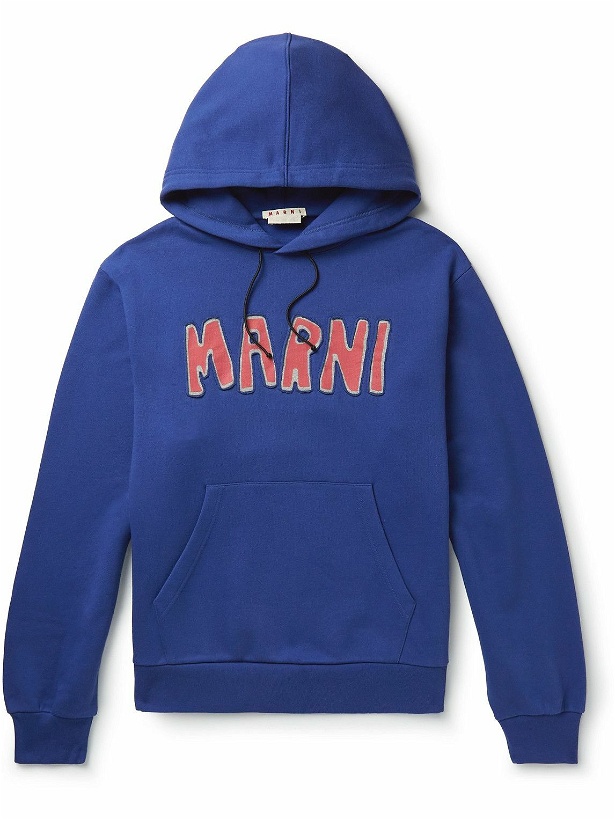 Photo: Marni - Logo-Print Cotton-Jersey Hoodie - Blue
