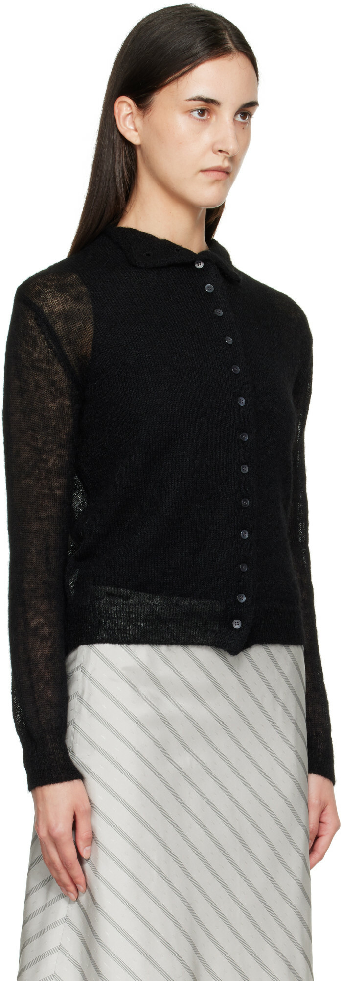 TONYWACK Black Mohair Half-Neck Cardigan