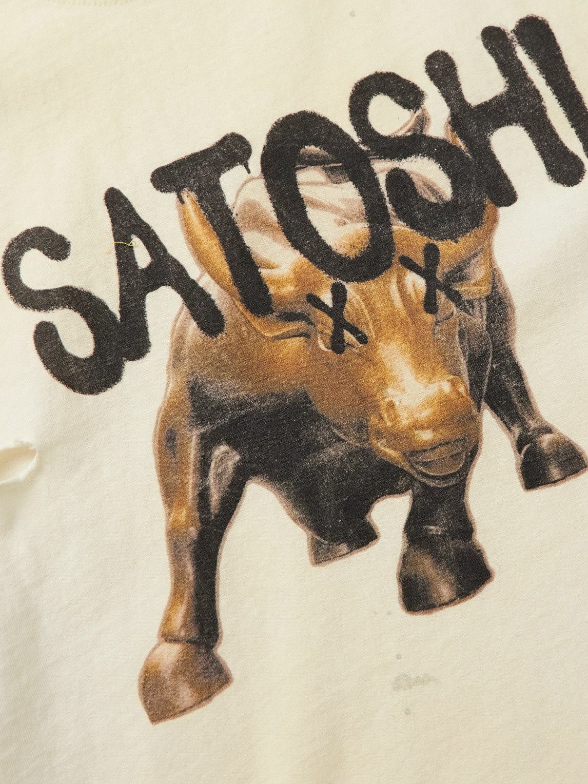 Satoshi Nakamoto - Wall Street Distressed Logo-Print Cotton-Jersey T-Shirt - White