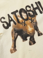 Satoshi Nakamoto - Wall Street Distressed Logo-Print Cotton-Jersey T-Shirt - White