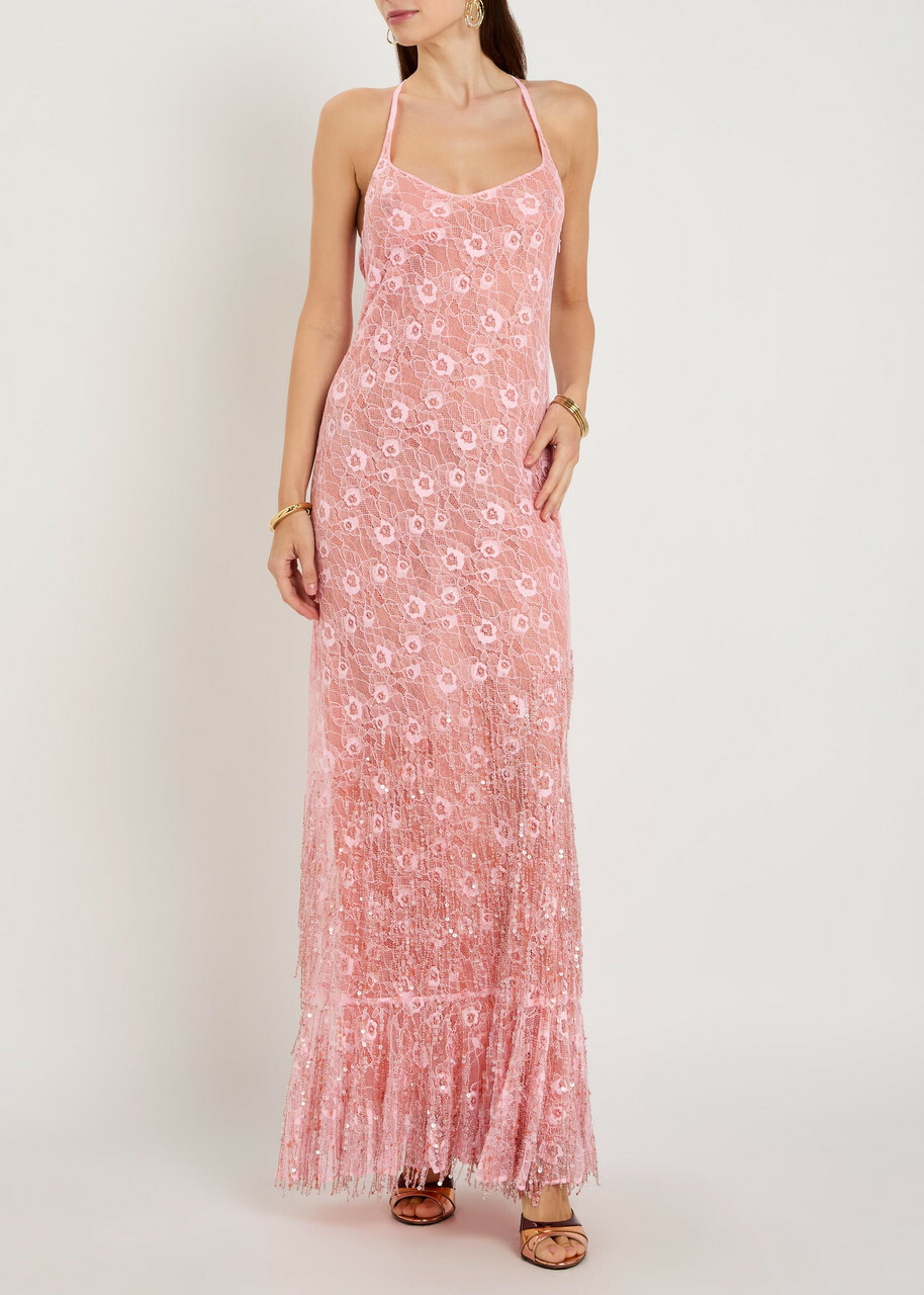 Roberta Einer Anita Embellished Floral-lace Maxi Dress Pink