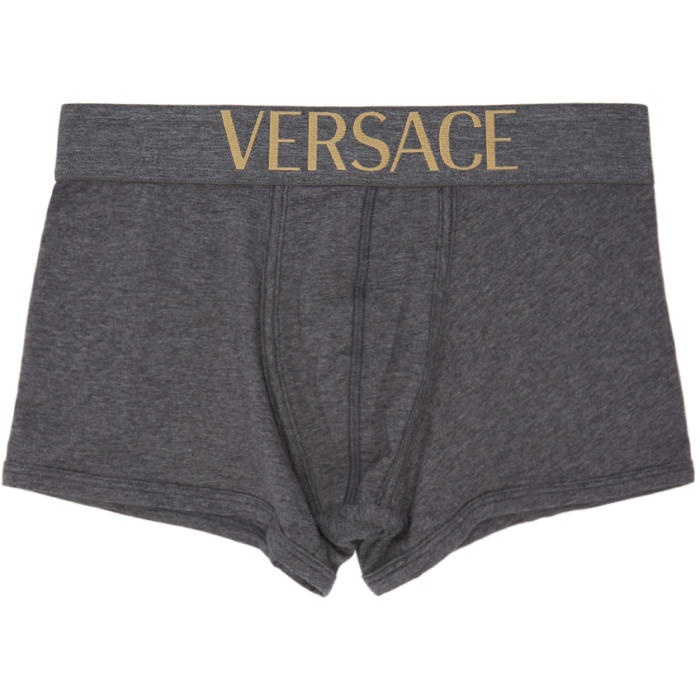 Photo: Versace Underwear Grey Low-Rise Logo Boxer Briefs