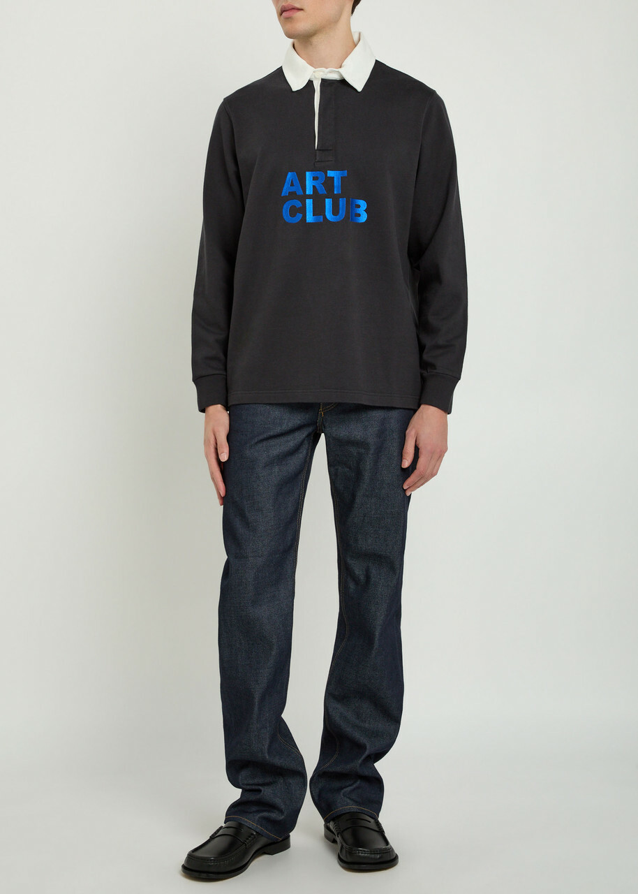 JW Anderson Art Club Embroidered Cotton Polo Shirt Black