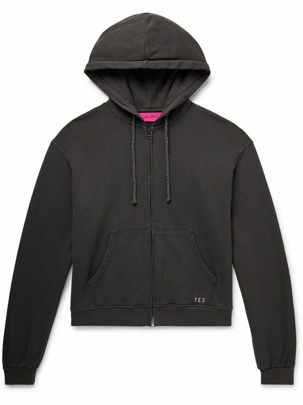 Photo: The Elder Statesman - Daily Logo-Embroidered Cotton and Cashmere-Blend Zip-Up Hoodie - Gray