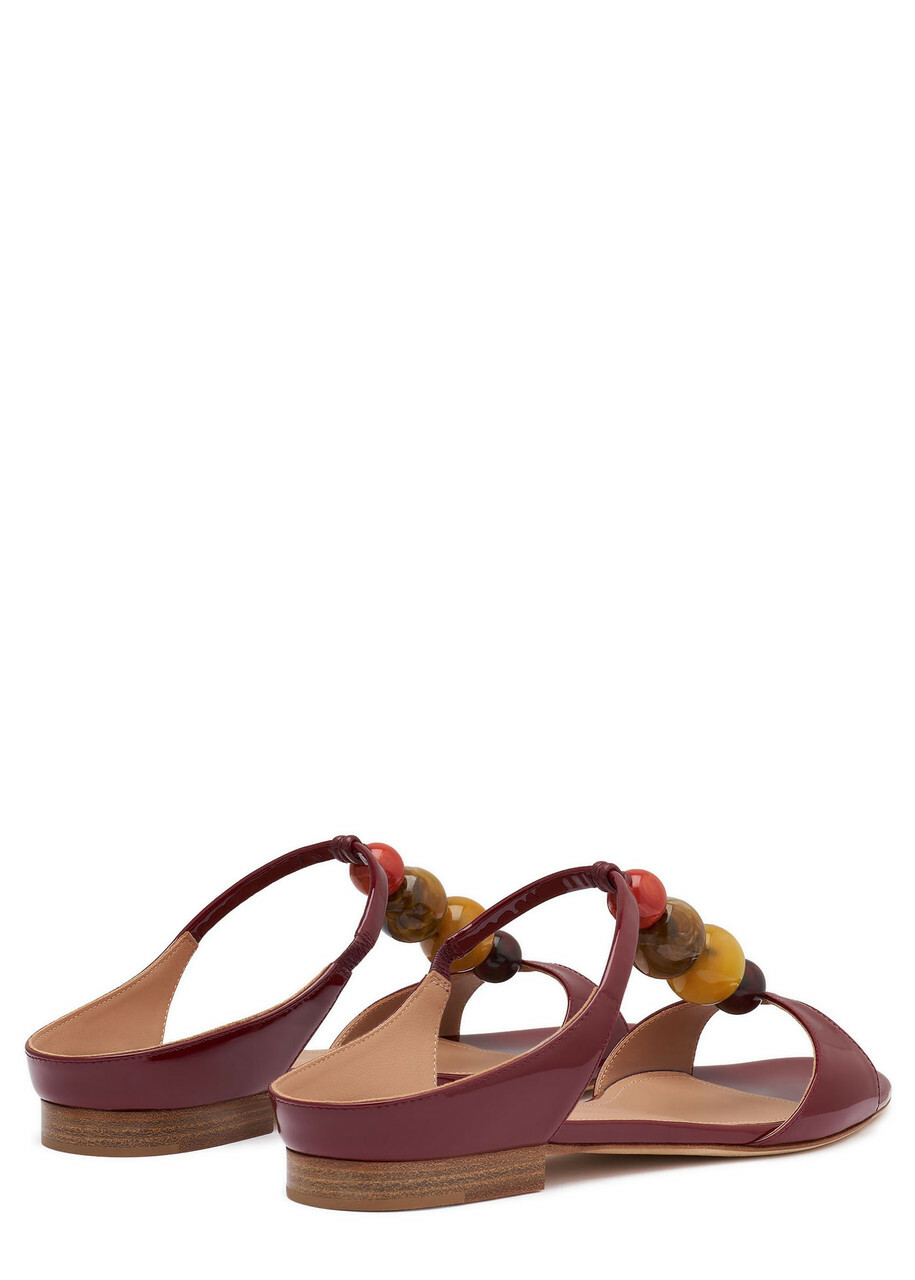 Malone Souliers Lena 10 Beaded Leather Flat Sandals Brown