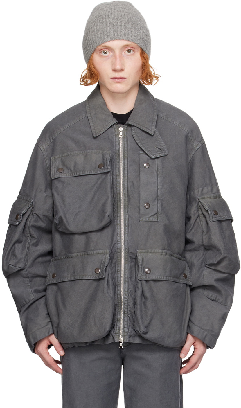 dries van noten アウター Dries Van Noten Gray Flap Pocket Jacket Dries Van Noten