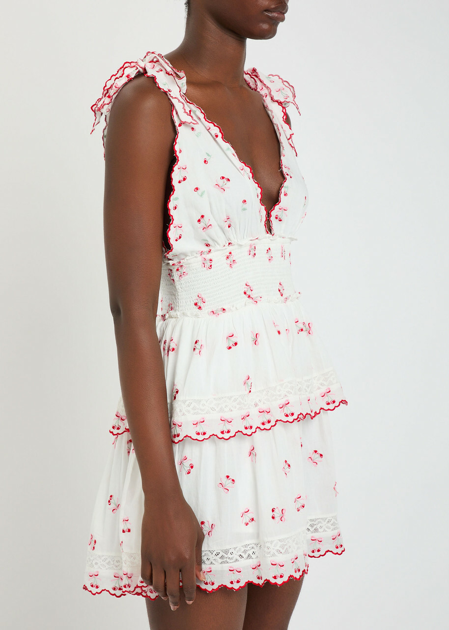Loveshackfancy Soira Embroidered Cotton Mini Dress White And Pink