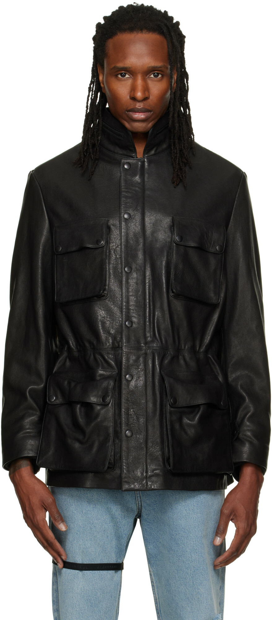 ALAINPAUL Black Multi Pocket Leather Jacket