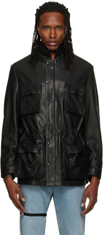 Photo: ALAINPAUL Black Multi Pocket Leather Jacket