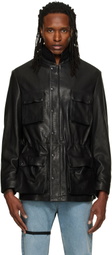 ALAINPAUL Black Multi Pocket Leather Jacket