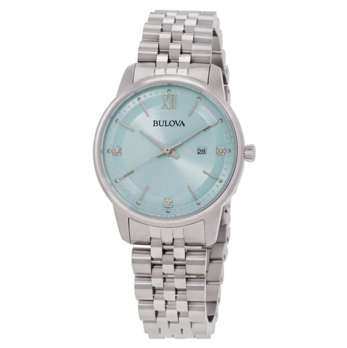 Bulova Diamonds Quartz Light Blue Dial Ladies Watch 96P259
