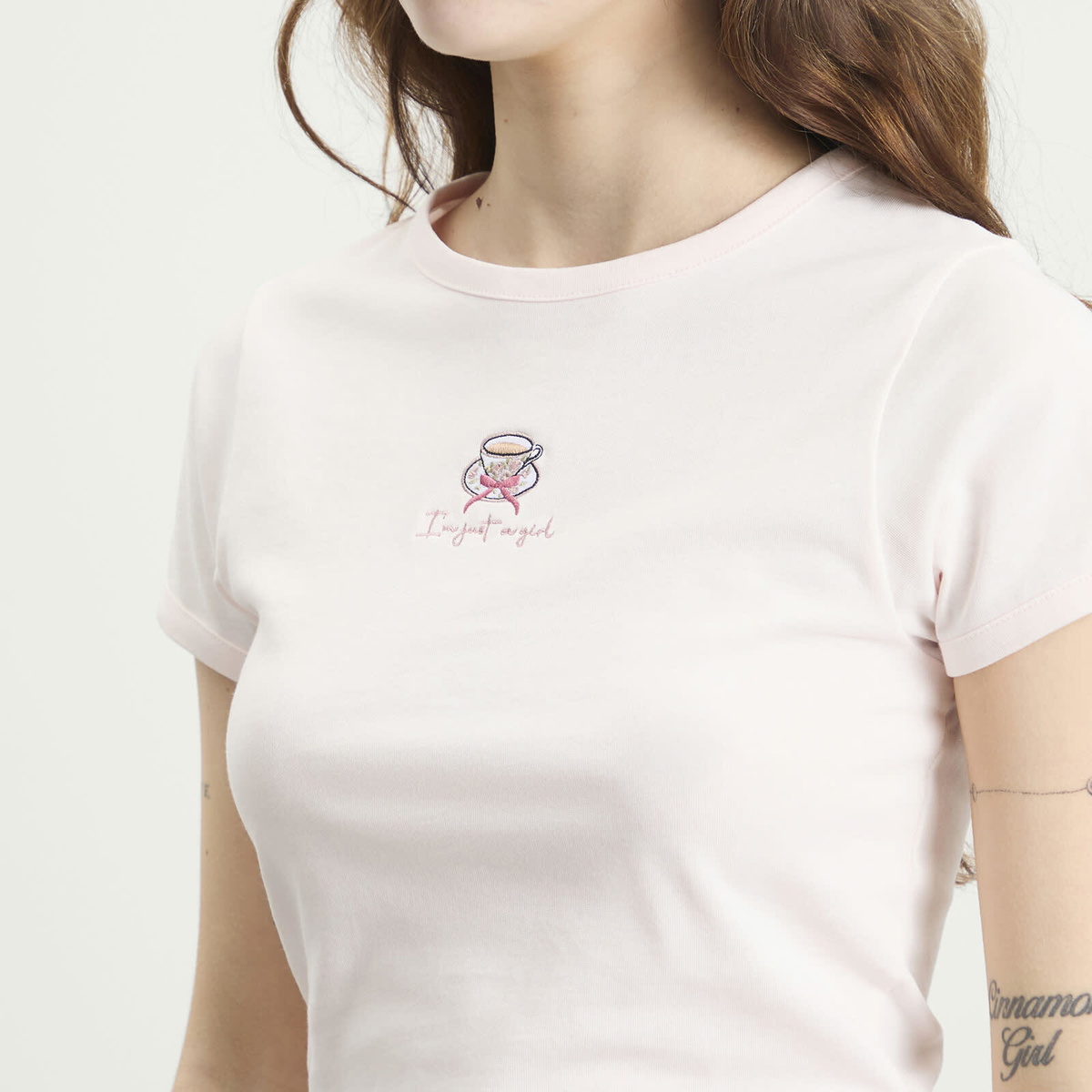 House Of Sunny Women's Im Just A Girl Baby T-Shirt in Blush