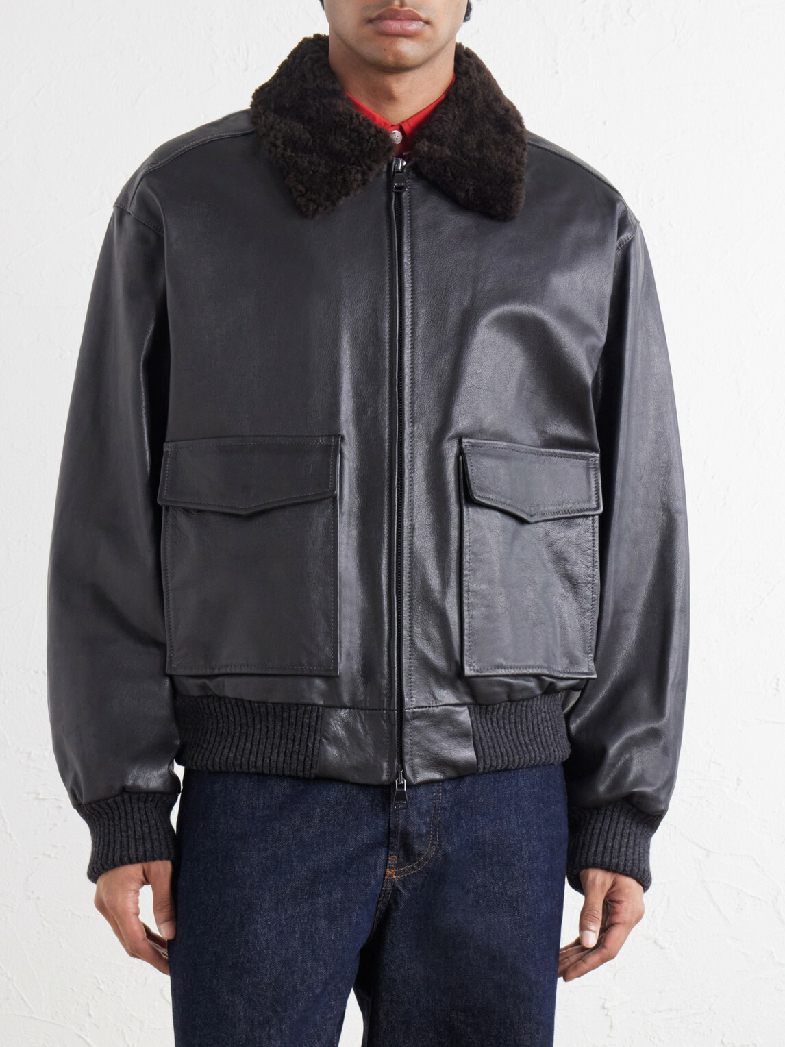 Valstar - Smith Shearling-Trimmed Full-Grain Leather Jacket - Black
