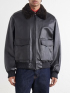 Valstar - Smith Shearling-Trimmed Full-Grain Leather Jacket - Black
