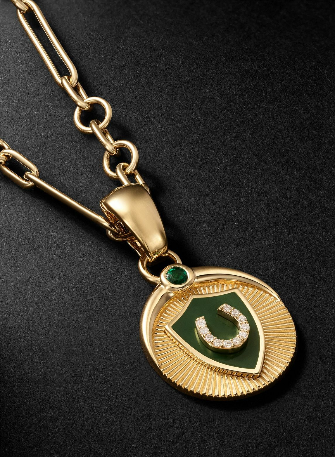Foundrae - 18-Karat Gold, Enamel, Emerald and Diamond Necklace