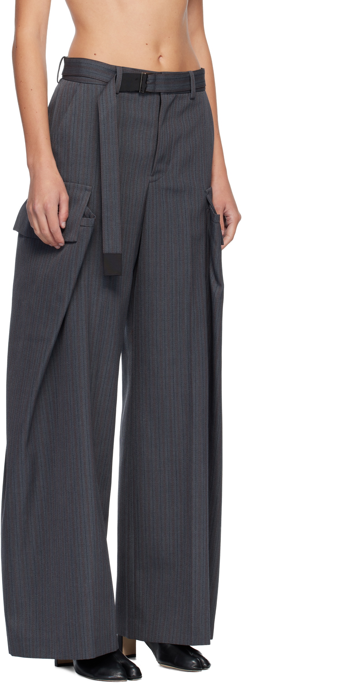 sacai Gray Stripe Doeskin Trousers