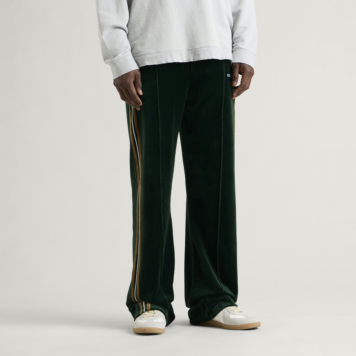 Casablanca Men's Velour Stripe Track Pant in Velour Green/Brown/Off-White