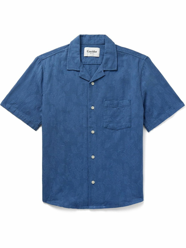 Photo: Corridor - Camp-Collar Floral-Jacquard Cotton Shirt - Blue