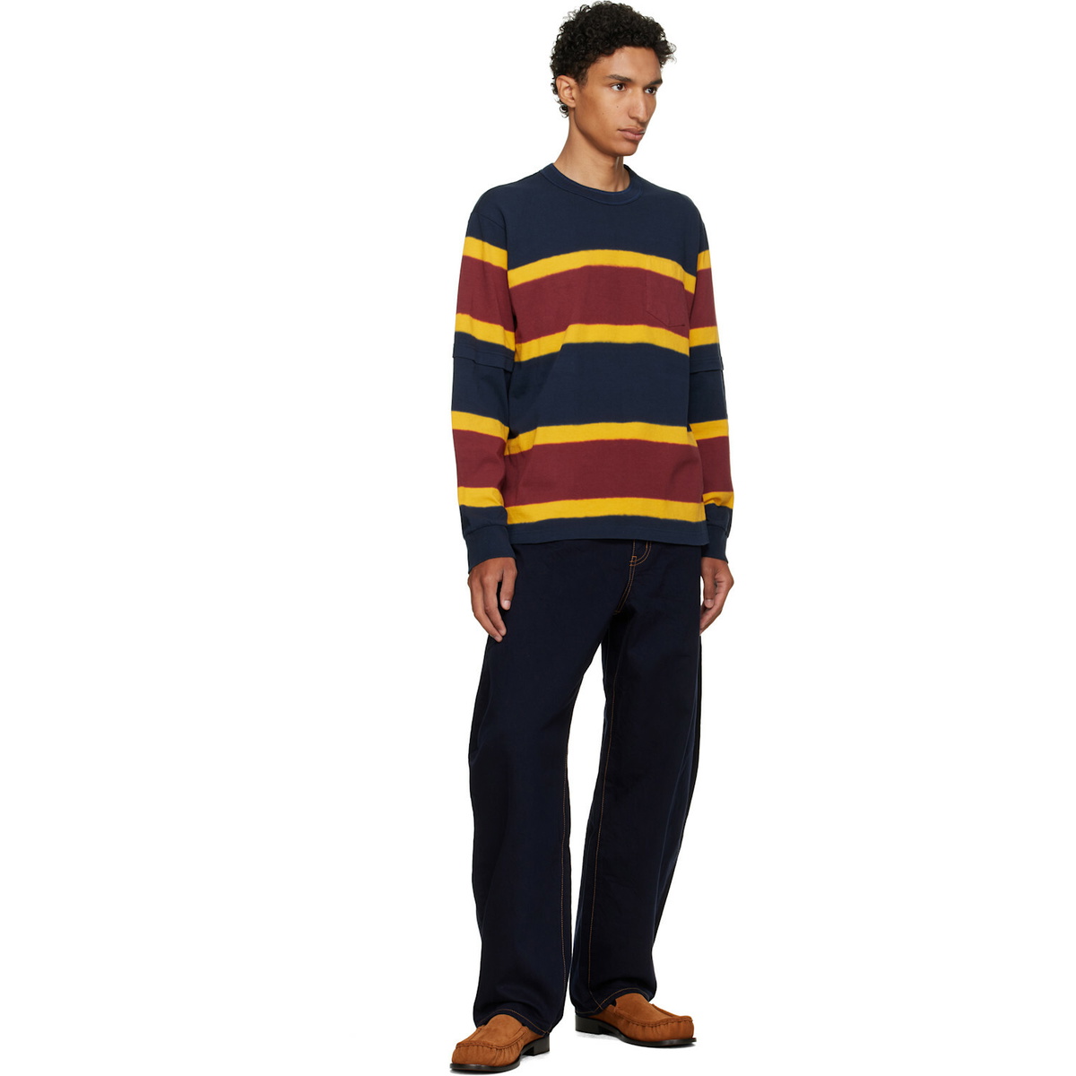 sacai Navy & Burgundy Chusen-Dyed Cotton Jersey T-shirt
