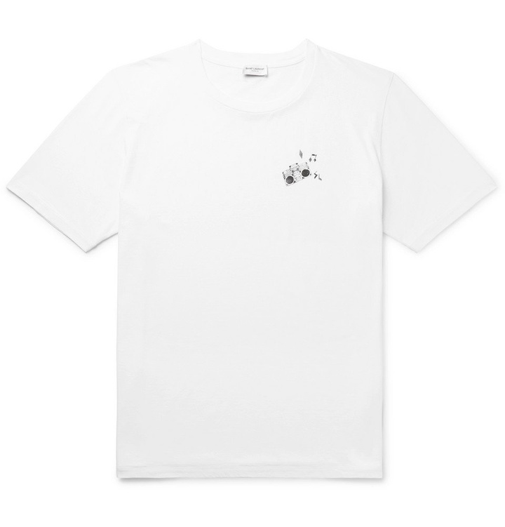 Photo: SAINT LAURENT - Printed Cotton-Jersey T-Shirt - White