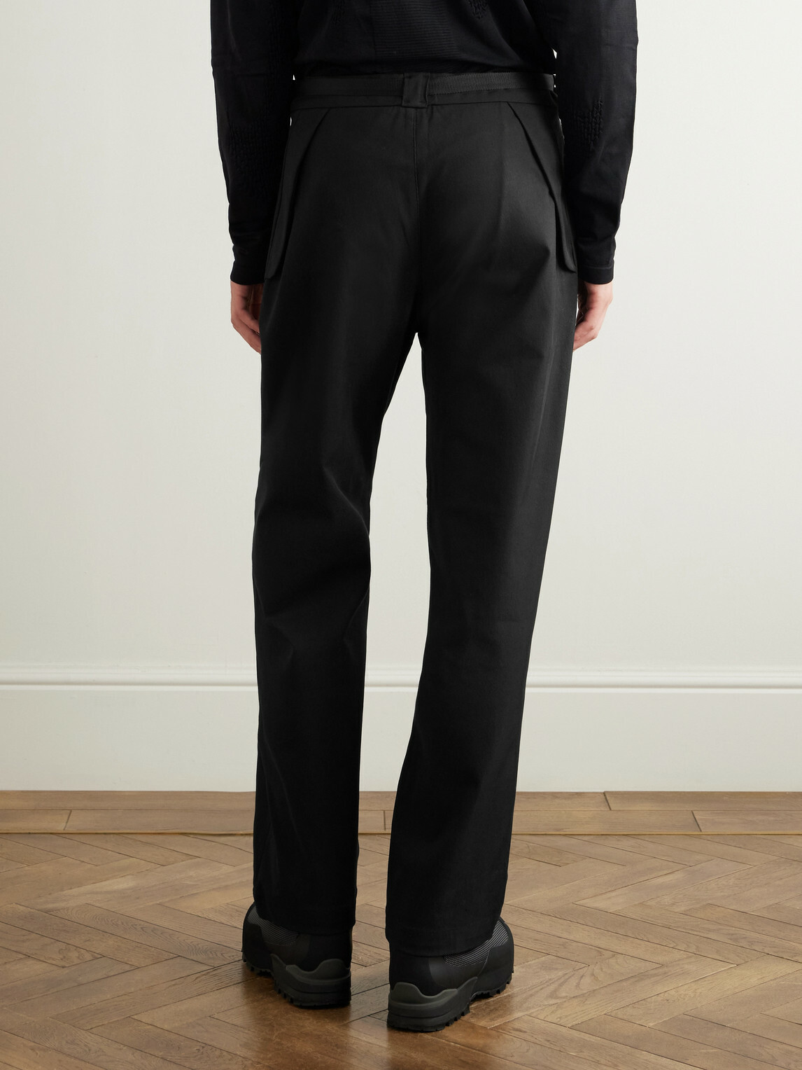ROA - Slim-Fit Straight-Leg Logo-Embroidered Belted Cotton-Blend Twill Trousers - Black