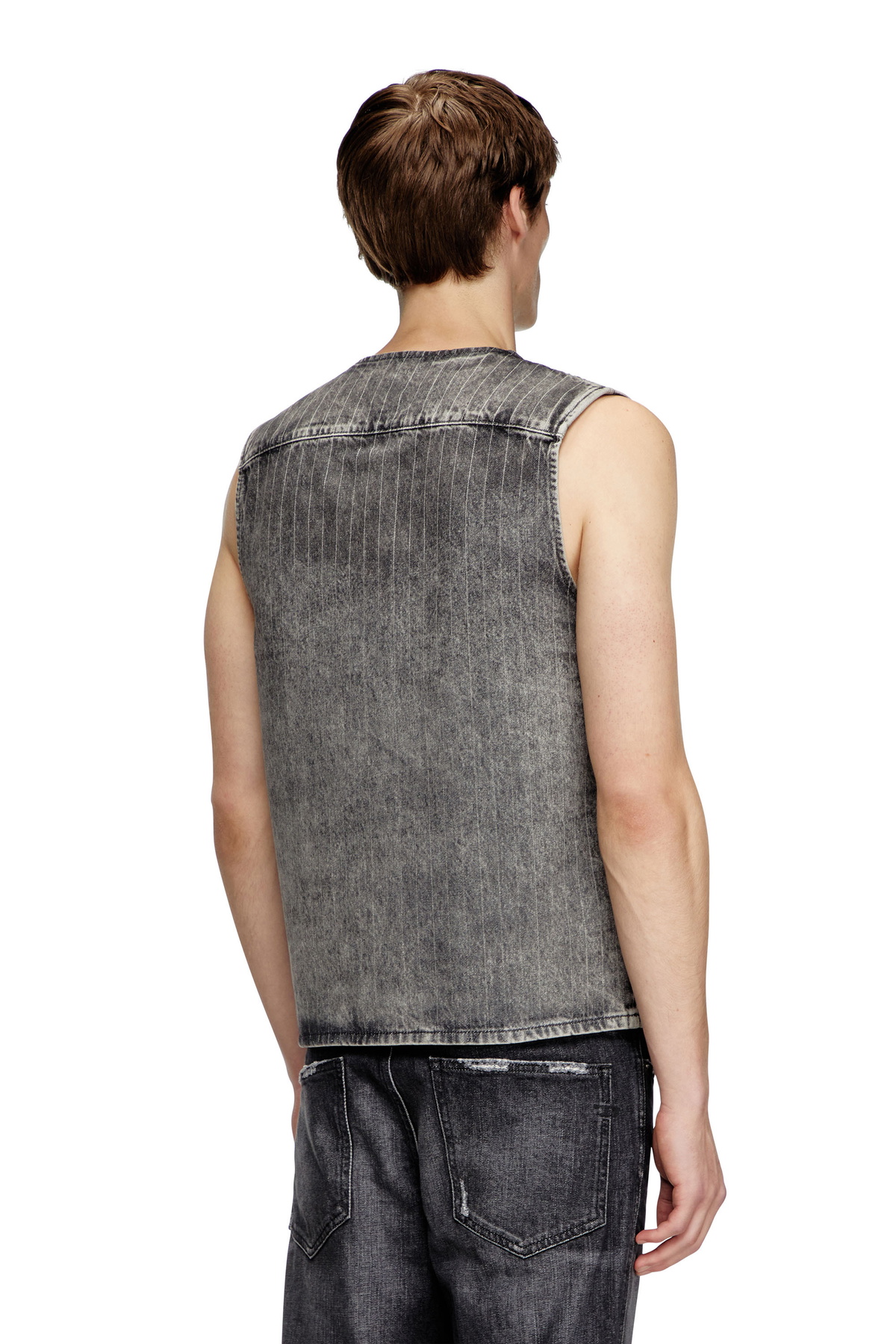Diesel Vest in tailoring pinstripe denim - T-Shirts - Unisex - Grey