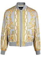 Versace Printed Padded Satin Bomber Jacket Gold