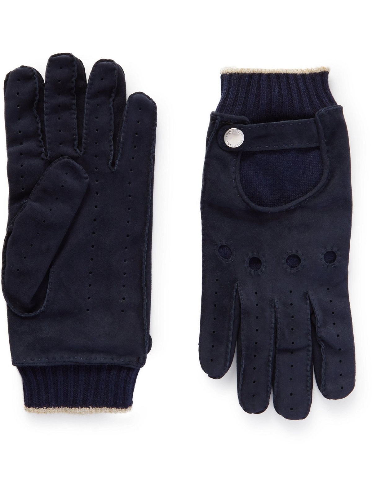 Photo: BRUNELLO CUCINELLI - Perforated Suede and Cashmere Gloves - Blue
