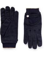 BRUNELLO CUCINELLI - Perforated Suede and Cashmere Gloves - Blue