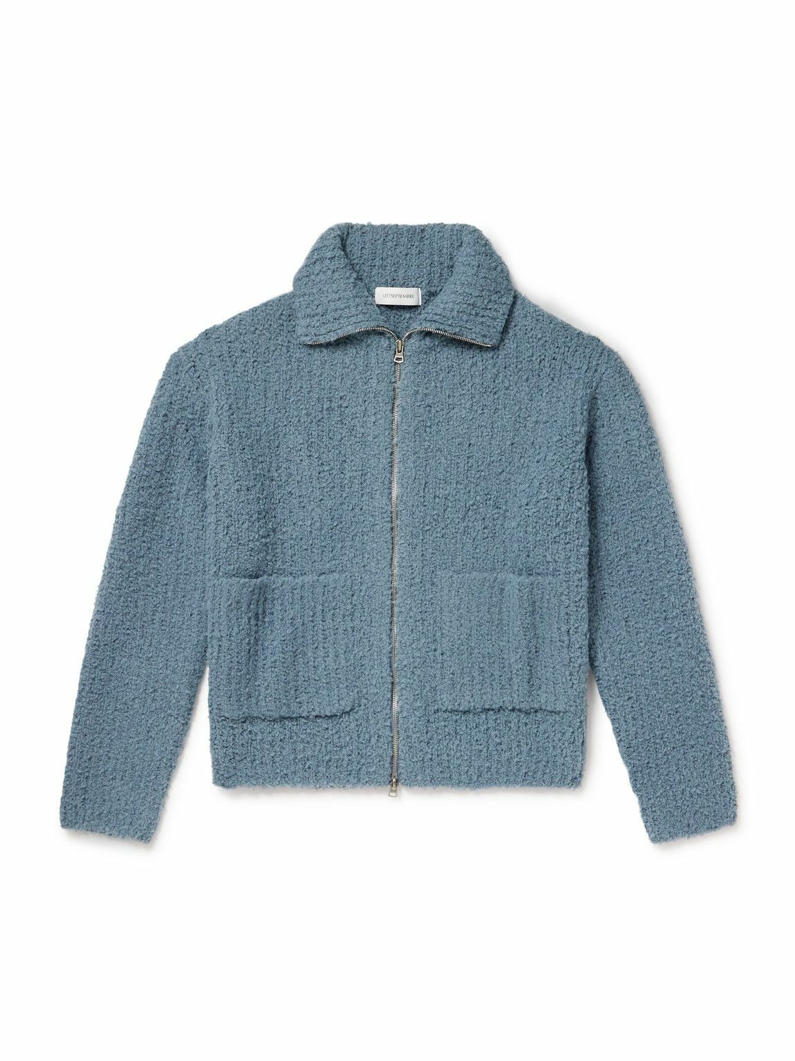 LE 17 SEPTEMBRE - Wool-Blend Bouclé Zip-Up Cardigan - Blue LE 17 SEPTEMBRE - Wool-Blend Bouclé Zip-Up Cardigan - Blue