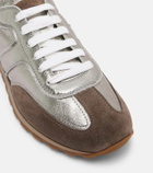 Brunello Cucinelli Monili suede-trimmed metallic leather sneakers