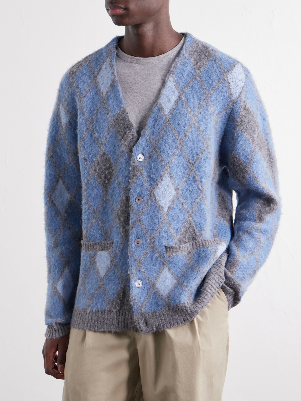 NN07 - Chris 60077 Argyle-Jacquard Cardigan - Blue