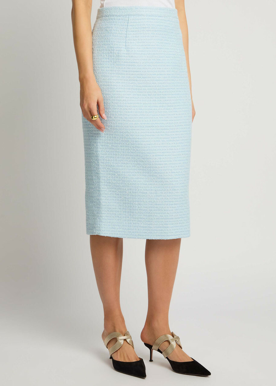Roland Mouret Tweed Midi Skirt Light Blue