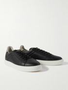 Brunello Cucinelli - Suede-Trimmed Full-Grain Leather Sneakers - Black