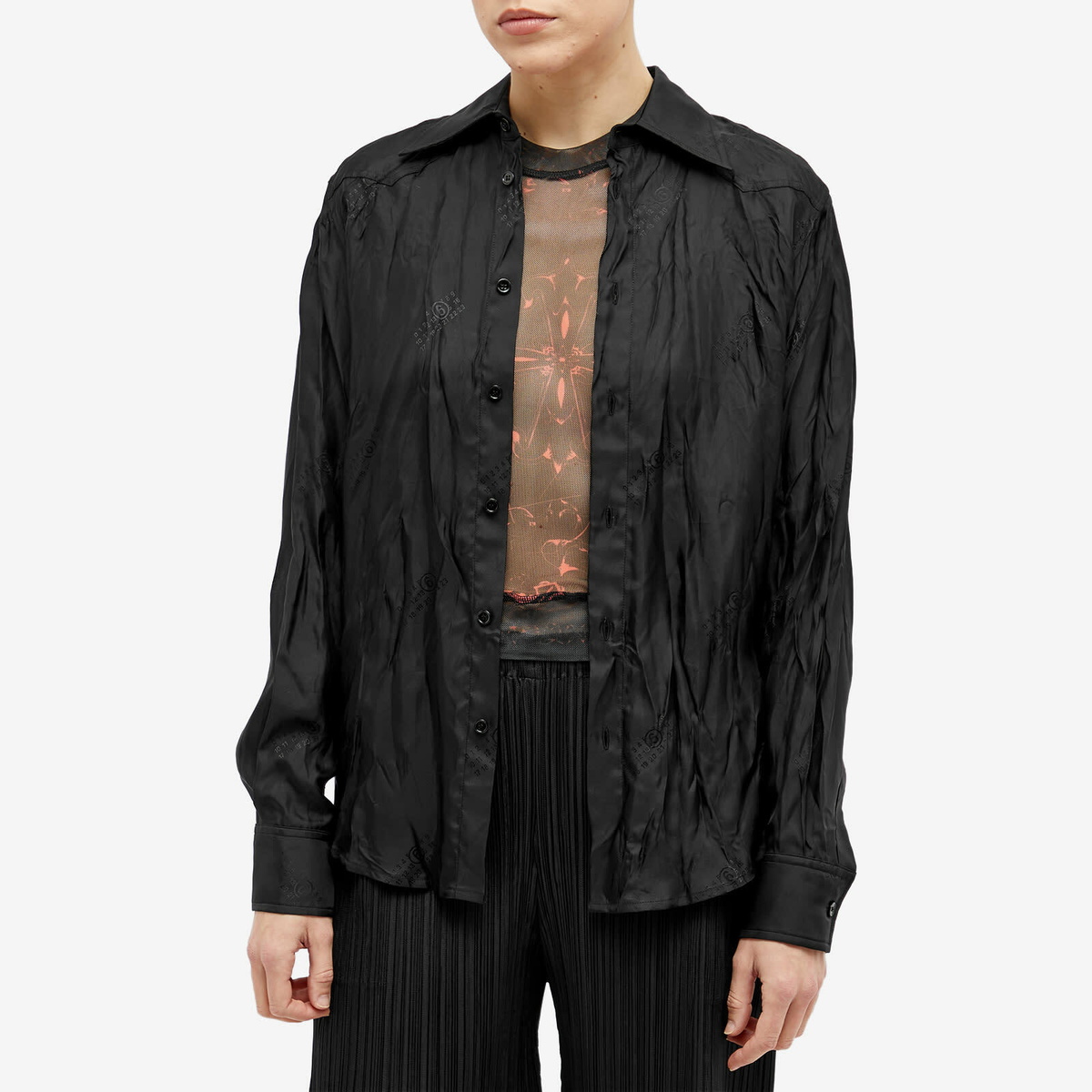 MM6 Maison Margiela Women's Long Sleeve Satin Shirt in Black MM6